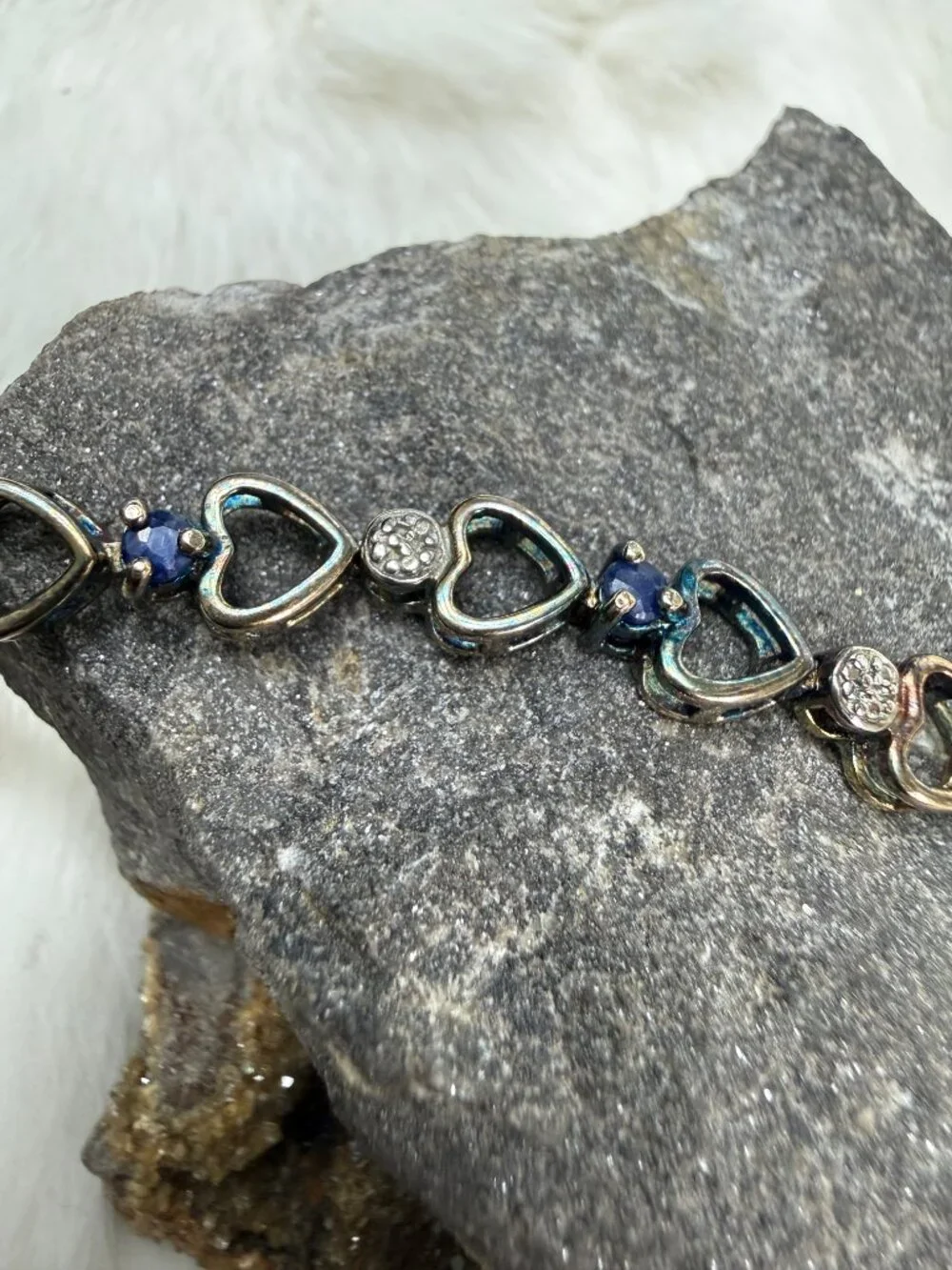 Ross Simons Blue Sapphire Sterling Silver Heart Link Bracelet Gold Vermeil